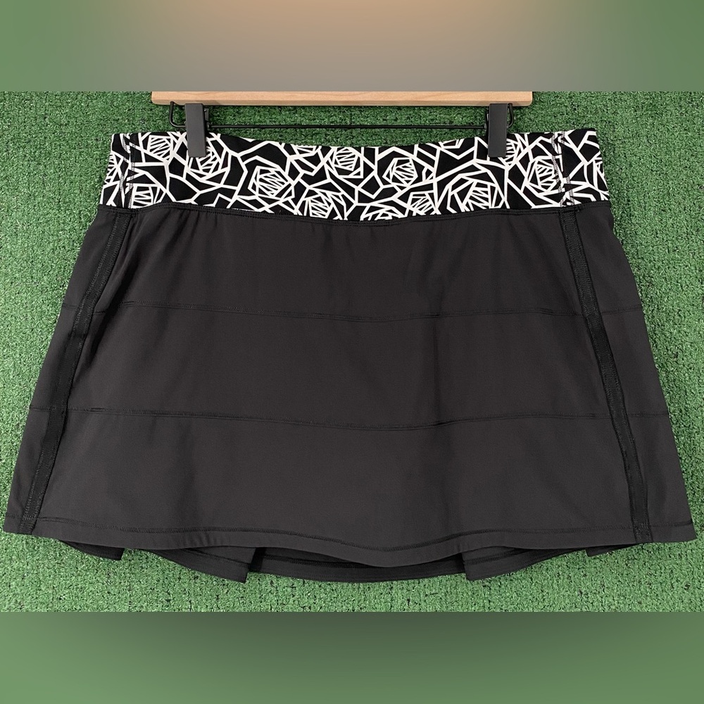 Lululemon Pace Rival Black Posey White Pattern Lined Skirt Skort Women’s 12 Tall